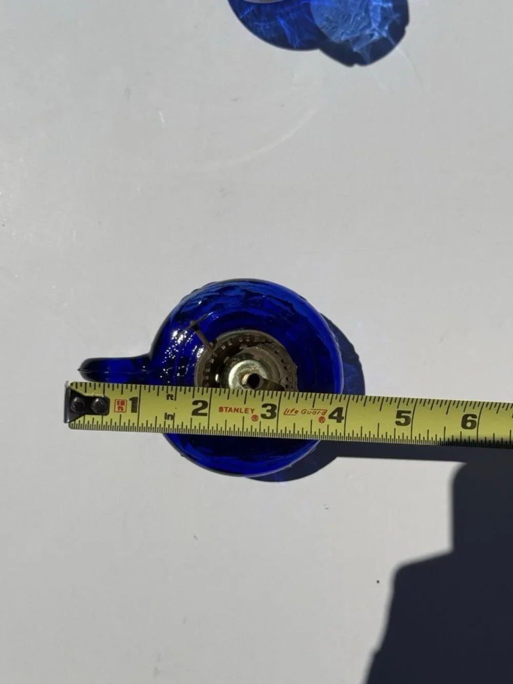 Vintage Cobalt Blue Glass Finger Oil Lamp Fruit Base & Ruffled Chimney Hong Kong